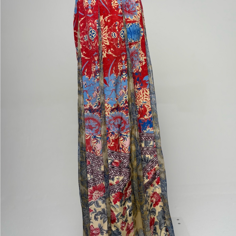 Floral Patchwork Maxi Skirt - Red, Blue, and Tan - Picture 4 of 5